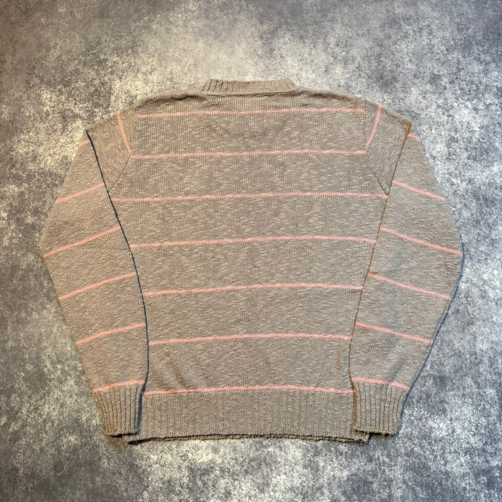 Fall River Knitting Mills Vintage Grey Pink Striped Cotton Crewneck Sweater L - Picture 4 of 5